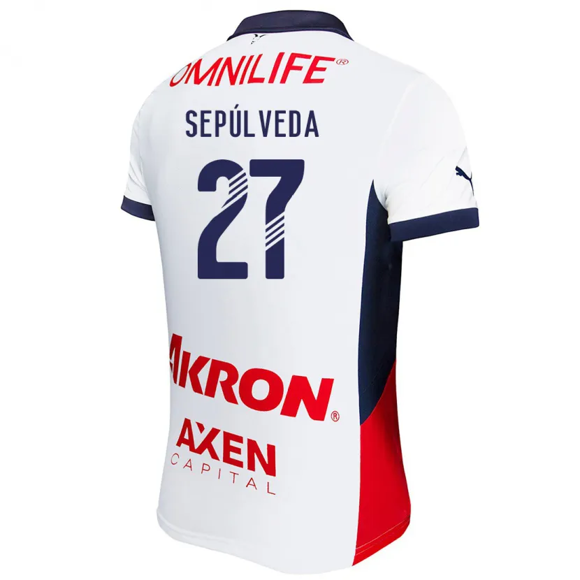 Danxen Män Leonardo Sepúlveda #27 Vit Röd Blå Bortatröja Matchtröjor 2024/25 Tröjor T-Tröja