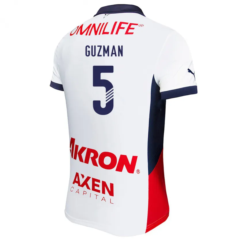 Danxen Kvinnor Víctor Guzmán #5 Vit Röd Blå Bortatröja Matchtröjor 2024/25 Tröjor T-Tröja