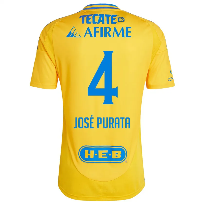 Danxen Barn Juan José Purata #4 Guld Gul Hemmatröja Matchtröjor 2024/25 Tröjor T-Tröja