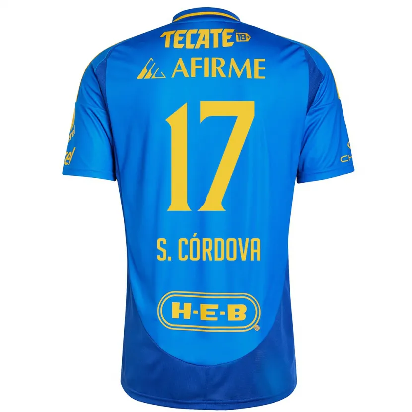 Danxen Barn Sebastián Córdova #17 Blå Gul Bortatröja Matchtröjor 2024/25 Tröjor T-Tröja