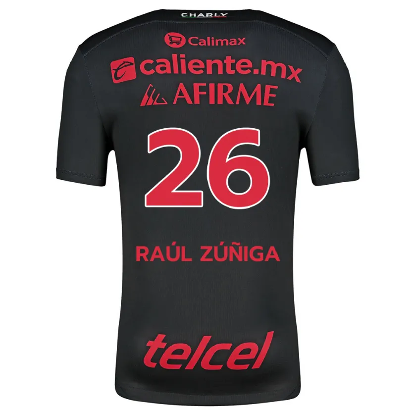 Danxen Män José Raúl Zúñiga #26 Svart Röd Hemmatröja Matchtröjor 2024/25 Tröjor T-Tröja