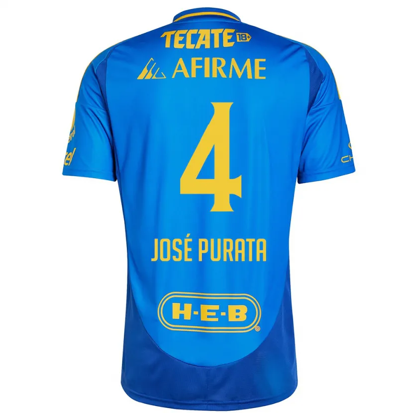 Danxen Män Juan José Purata #4 Blå Gul Bortatröja Matchtröjor 2024/25 Tröjor T-Tröja