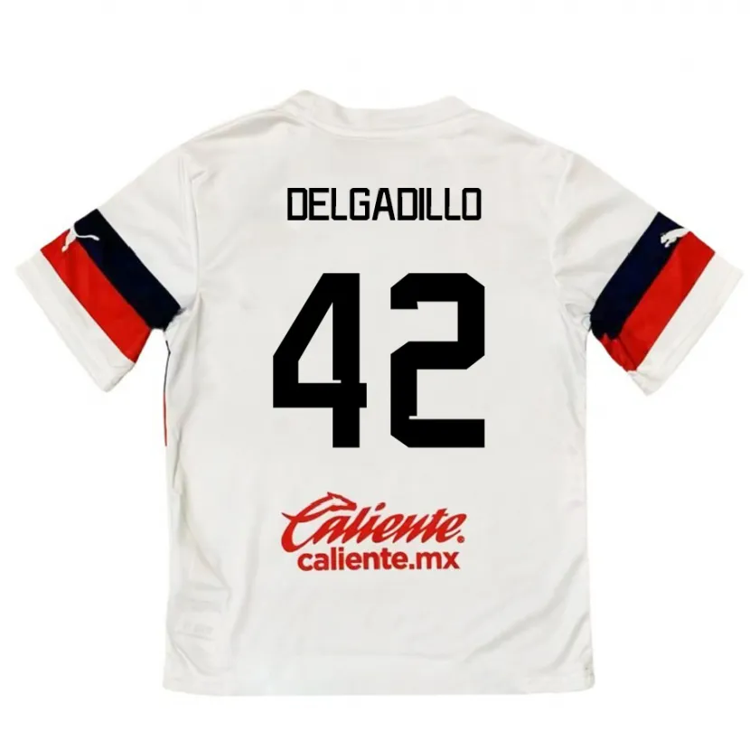 Danxen Kvinnor Diego Delgadillo #42 Vit Röd Bortatröja Matchtröjor 2024/25 Tröjor T-Tröja