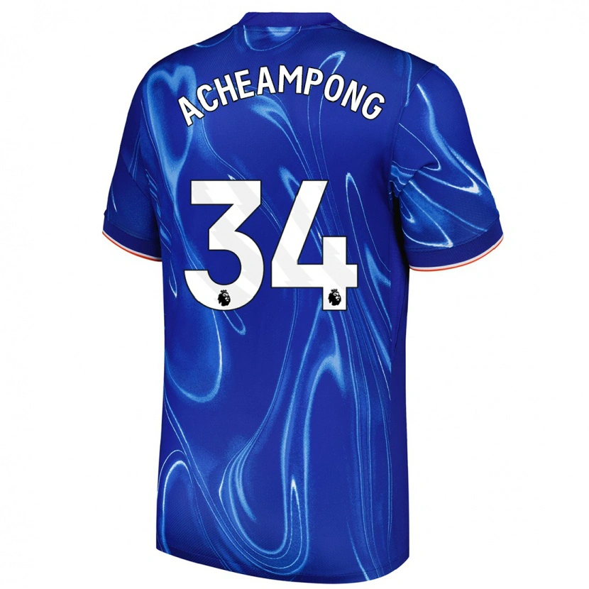Danxen Barn Josh Acheampong #34 Blå Vit Hemmatröja Matchtröjor 2024/25 Tröjor T-Tröja