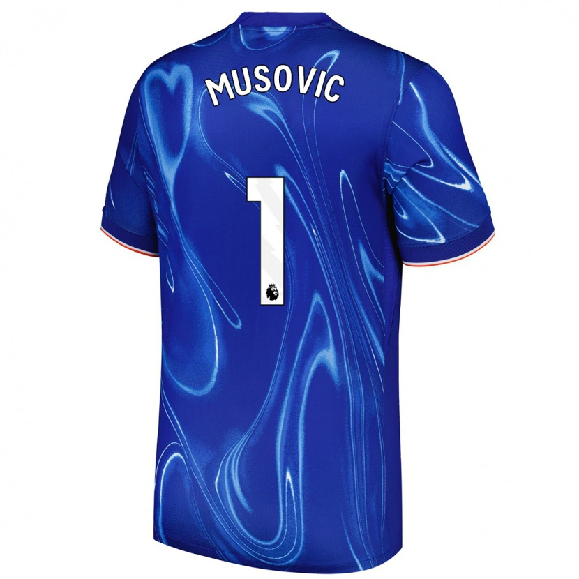 Danxen Barn Zećira Mušović #1 Blå Vit Hemmatröja Matchtröjor 2024/25 Tröjor T-Tröja