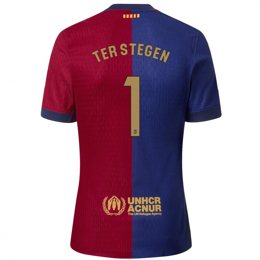 Danxen Barn Marc-André Ter Stegen #1 Blå Röd Hemmatröja Matchtröjor 2024/25 Tröjor T-Tröja