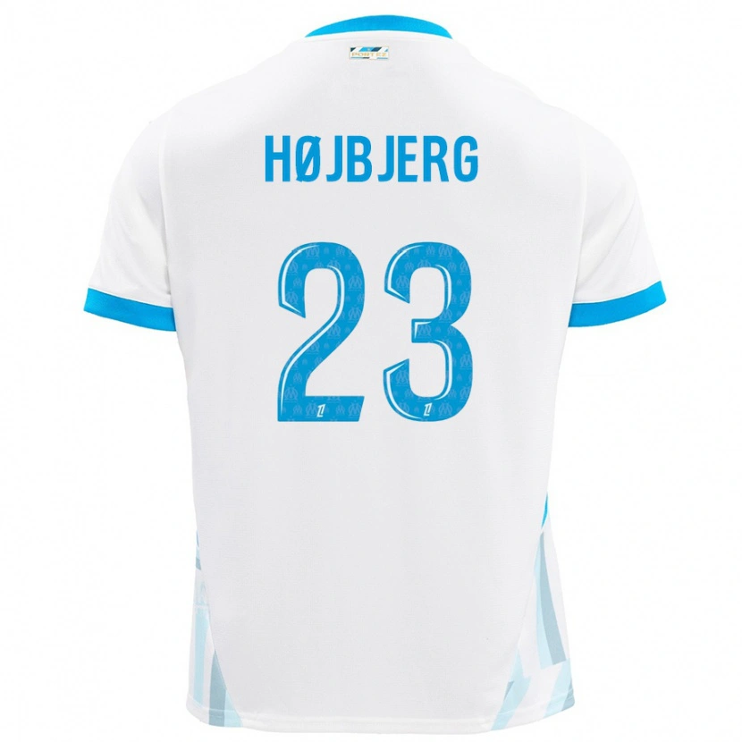 Danxen Barn Pierre-Emile Højbjerg #23 Vit Himmelsblå Hemmatröja Matchtröjor 2024/25 Tröjor T-Tröja