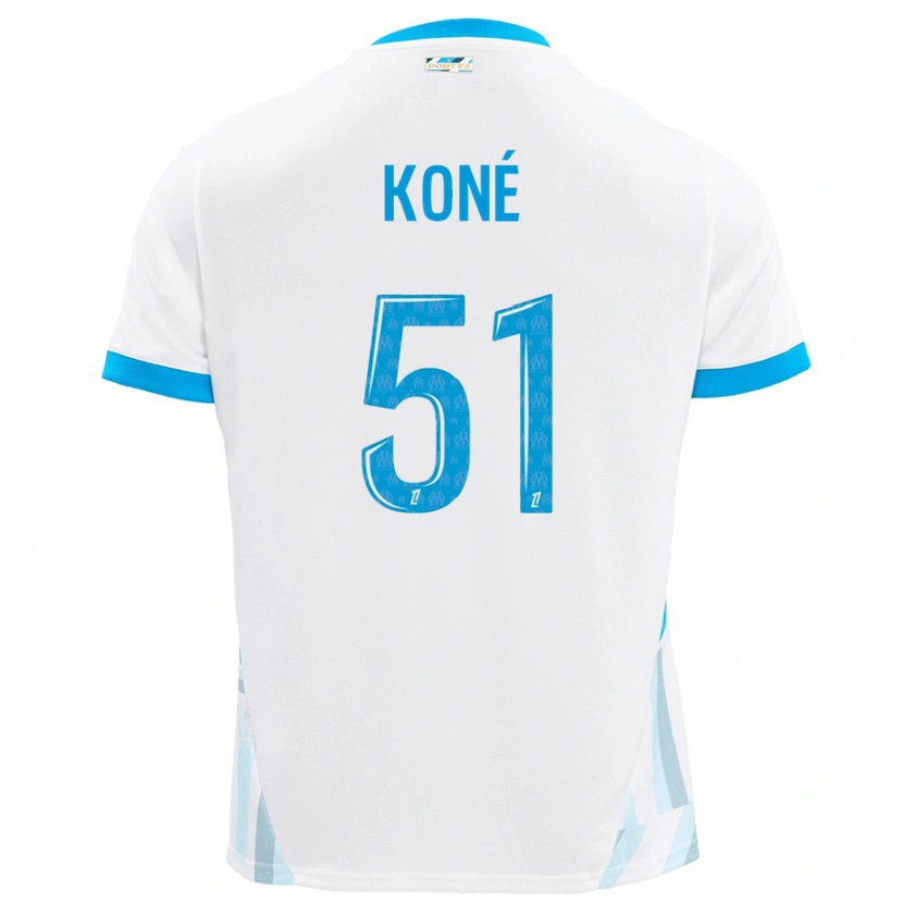 Danxen Barn Ismaël Koné #51 Vit Himmelsblå Hemmatröja Matchtröjor 2024/25 Tröjor T-Tröja
