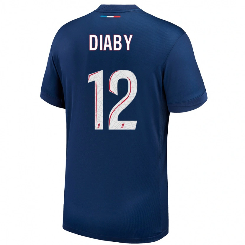 Danxen Barn Ibrahima Diaby #12 Marinblå Vit Hemmatröja Matchtröjor 2024/25 Tröjor T-Tröja