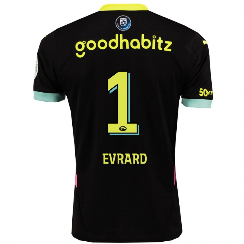 Danxen Barn Nicky Evrard #1 Svart Gul Bortatröja Matchtröjor 2024/25 Tröjor T-Tröja