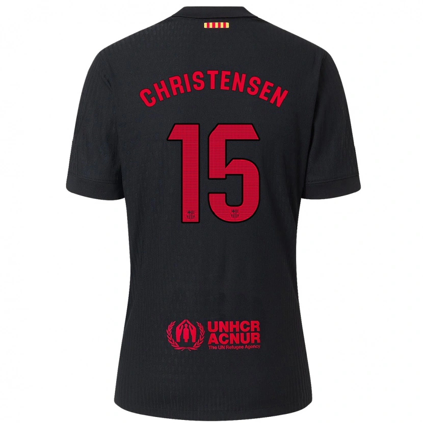 Danxen Barn Andreas Christensen #15 Svart Röd Bortatröja Matchtröjor 2024/25 Tröjor T-Tröja