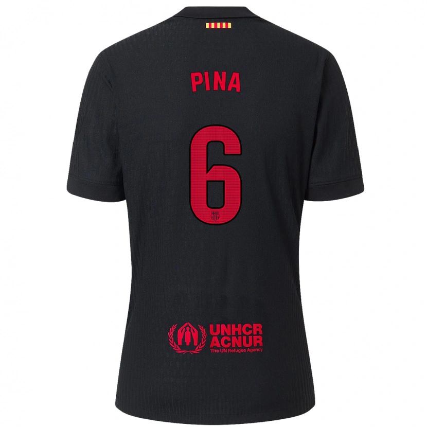 Danxen Barn Clàudia Pina #6 Svart Röd Bortatröja Matchtröjor 2024/25 Tröjor T-Tröja