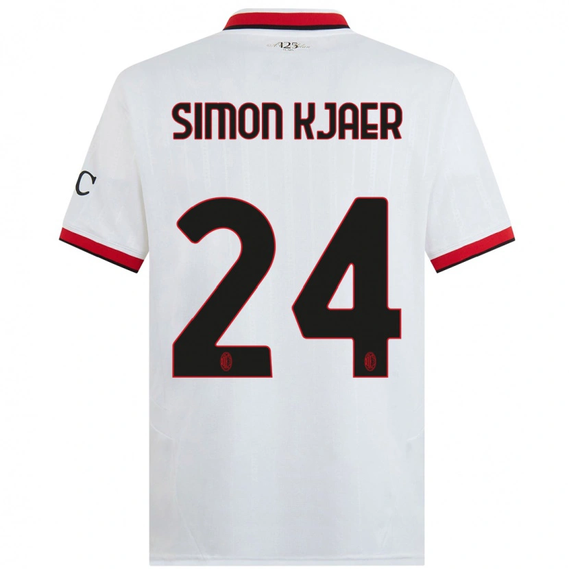 Danxen Barn Simon Kjaer #24 Vit Svart Röd Bortatröja Matchtröjor 2024/25 Tröjor T-Tröja