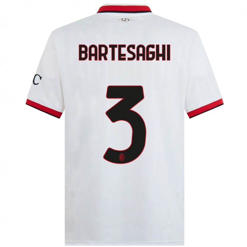 Danxen Barn Davide Bartesaghi #3 Vit Svart Röd Bortatröja Matchtröjor 2024/25 Tröjor T-Tröja