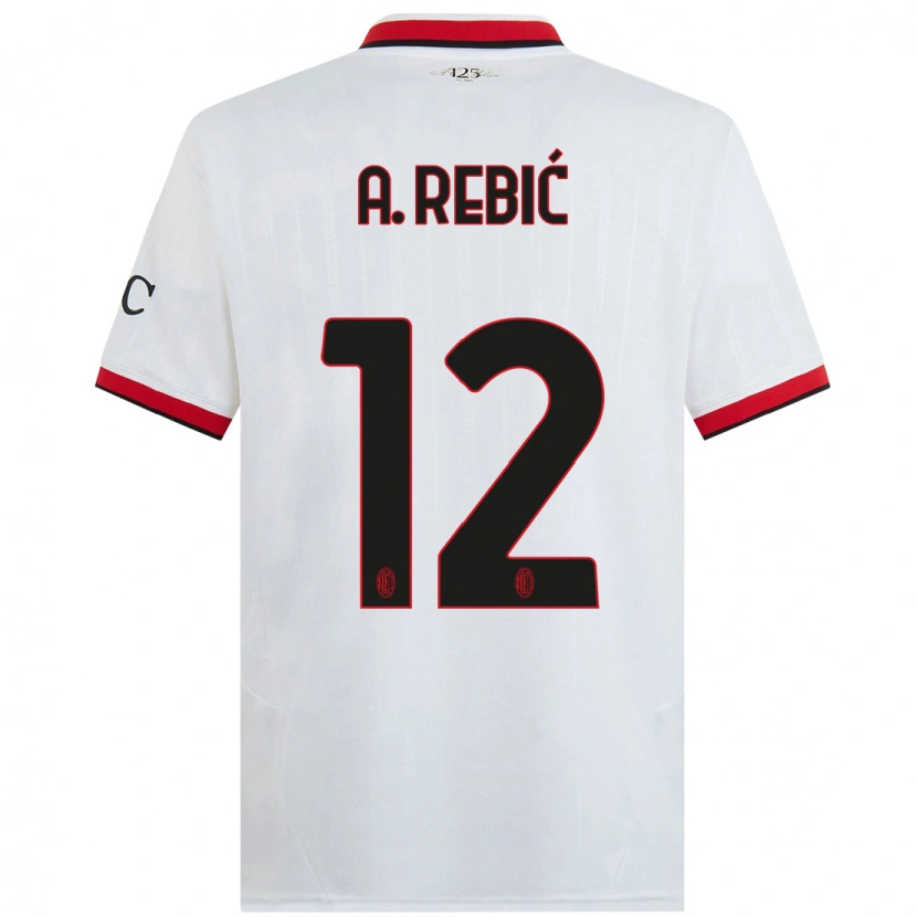 Danxen Barn Ante Rebic #12 Vit Svart Röd Bortatröja Matchtröjor 2024/25 Tröjor T-Tröja