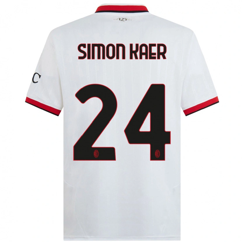 Danxen Barn Simon Kaer #24 Vit Svart Röd Bortatröja Matchtröjor 2024/25 Tröjor T-Tröja