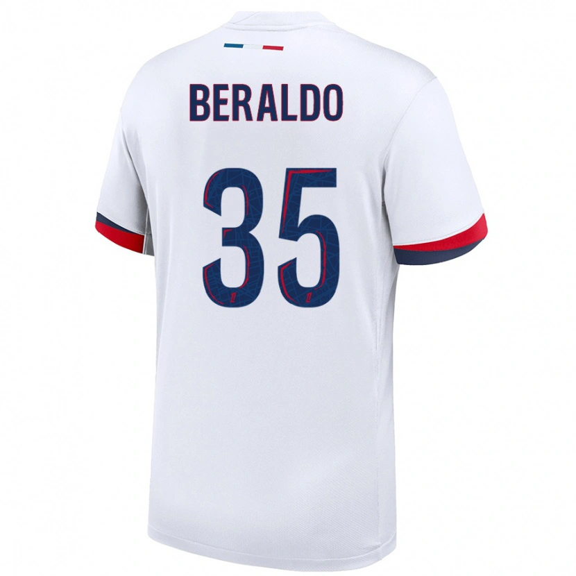 Danxen Barn Lucas Beraldo #35 Vit Blå Röd Bortatröja Matchtröjor 2024/25 Tröjor T-Tröja