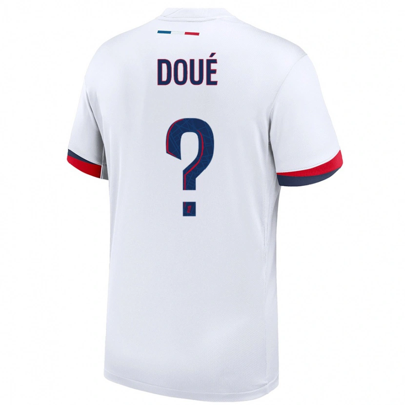 Danxen Barn Gueladan Doué #0 Vit Blå Röd Bortatröja Matchtröjor 2024/25 Tröjor T-Tröja