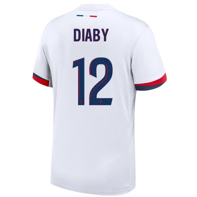 Danxen Barn Ibrahima Diaby #12 Vit Blå Röd Bortatröja Matchtröjor 2024/25 Tröjor T-Tröja