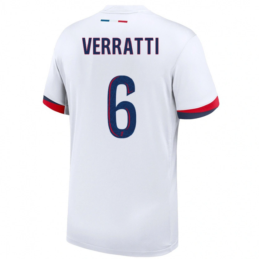 Danxen Barn Marco Verratti #6 Vit Blå Röd Bortatröja Matchtröjor 2024/25 Tröjor T-Tröja
