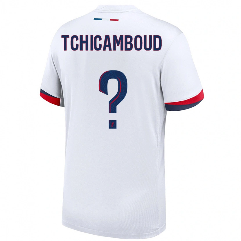 Danxen Barn Queyrell Tchicamboud #0 Vit Blå Röd Bortatröja Matchtröjor 2024/25 Tröjor T-Tröja