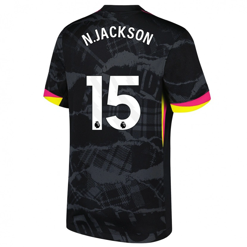 Danxen Barn Nicolas Jackson #15 Svart Rosa Tredjesatsen Matchtröjor 2024/25 Tröjor T-Tröja