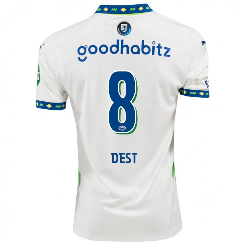 Danxen Barn Sergiño Dest #8 Vit Mörkblå Tredjesatsen Matchtröjor 2024/25 Tröjor T-Tröja