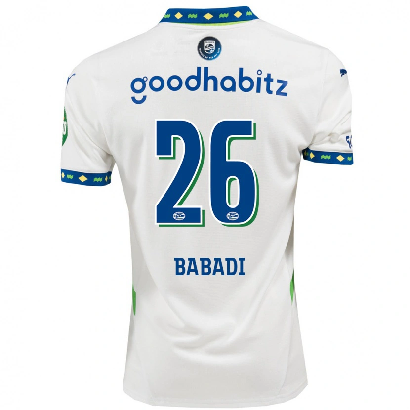 Danxen Barn Isaac Babadi #26 Vit Mörkblå Tredjesatsen Matchtröjor 2024/25 Tröjor T-Tröja