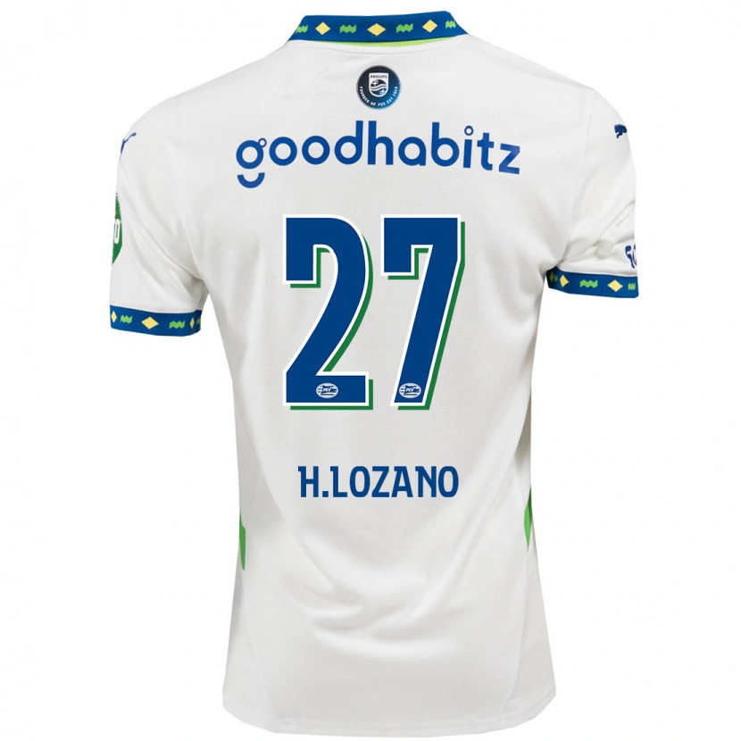Danxen Barn Hirving Lozano #27 Vit Mörkblå Tredjesatsen Matchtröjor 2024/25 Tröjor T-Tröja