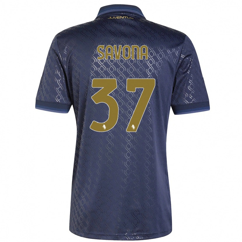 Danxen Barn Nicolò Savona #37 Marinblå Tredjesatsen Matchtröjor 2024/25 Tröjor T-Tröja