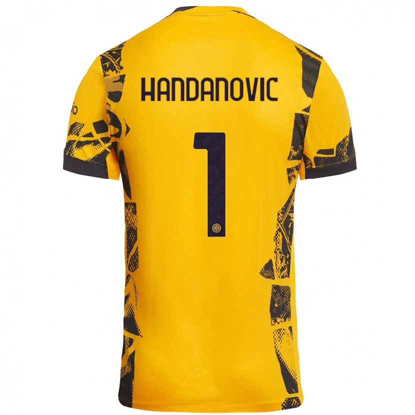 Danxen Barn Samir Handanovic #1 Guld Svart Tredjesatsen Matchtröjor 2024/25 Tröjor T-Tröja