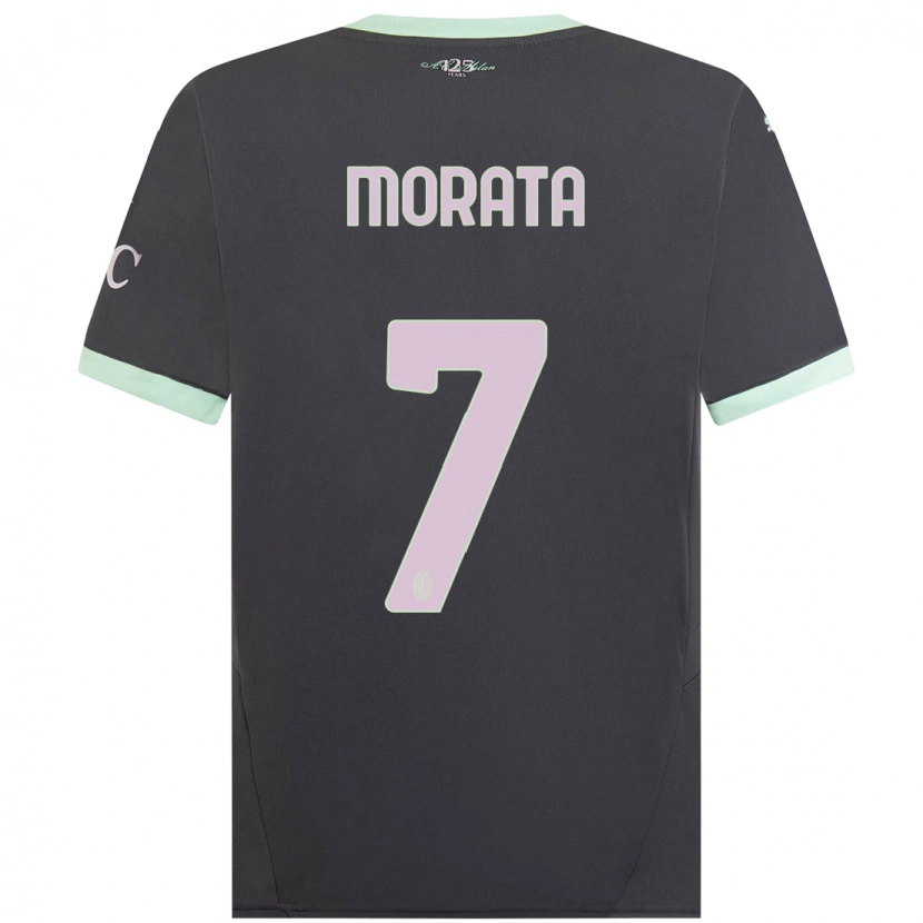 Danxen Barn Álvaro Morata #7 Grå Tredjesatsen Matchtröjor 2024/25 Tröjor T-Tröja