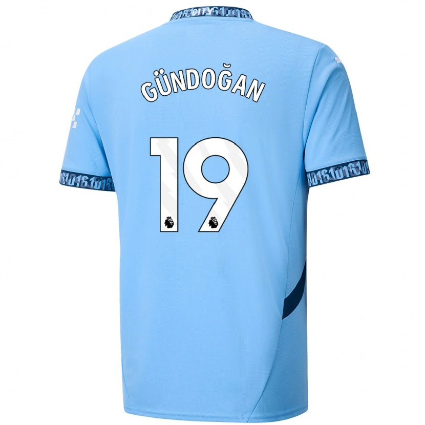 Danxen Män İlkay Gündoğan #19 Marinblå Hemmatröja Matchtröjor 2024/25 Tröjor T-Tröja