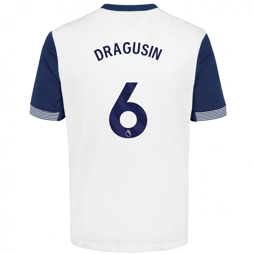 Danxen Män Radu Drăgușin #6 Vit Blå Hemmatröja Matchtröjor 2024/25 Tröjor T-Tröja