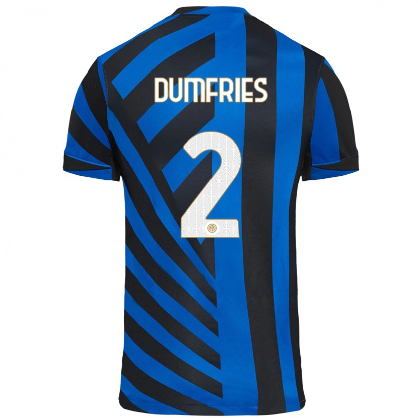 Danxen Män Denzel Dumfries #2 Blå Svart Hemmatröja Matchtröjor 2024/25 Tröjor T-Tröja