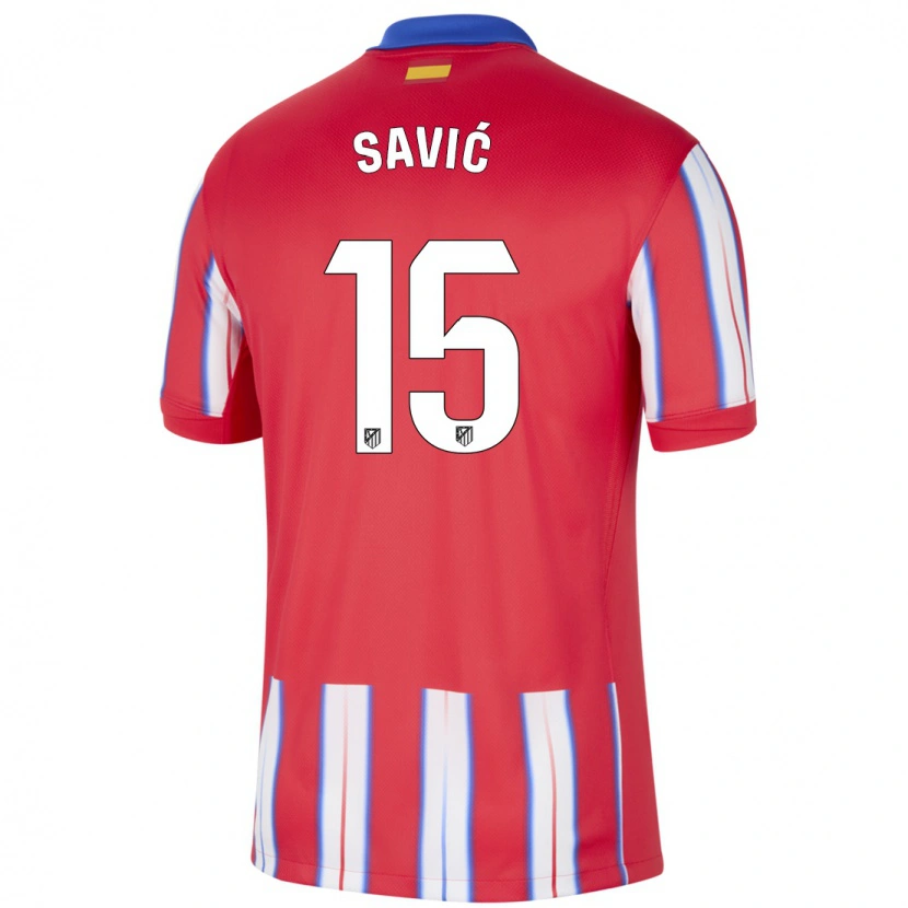 Danxen Män Stefan Savic #15 Röd Vit Blå Hemmatröja Matchtröjor 2024/25 Tröjor T-Tröja