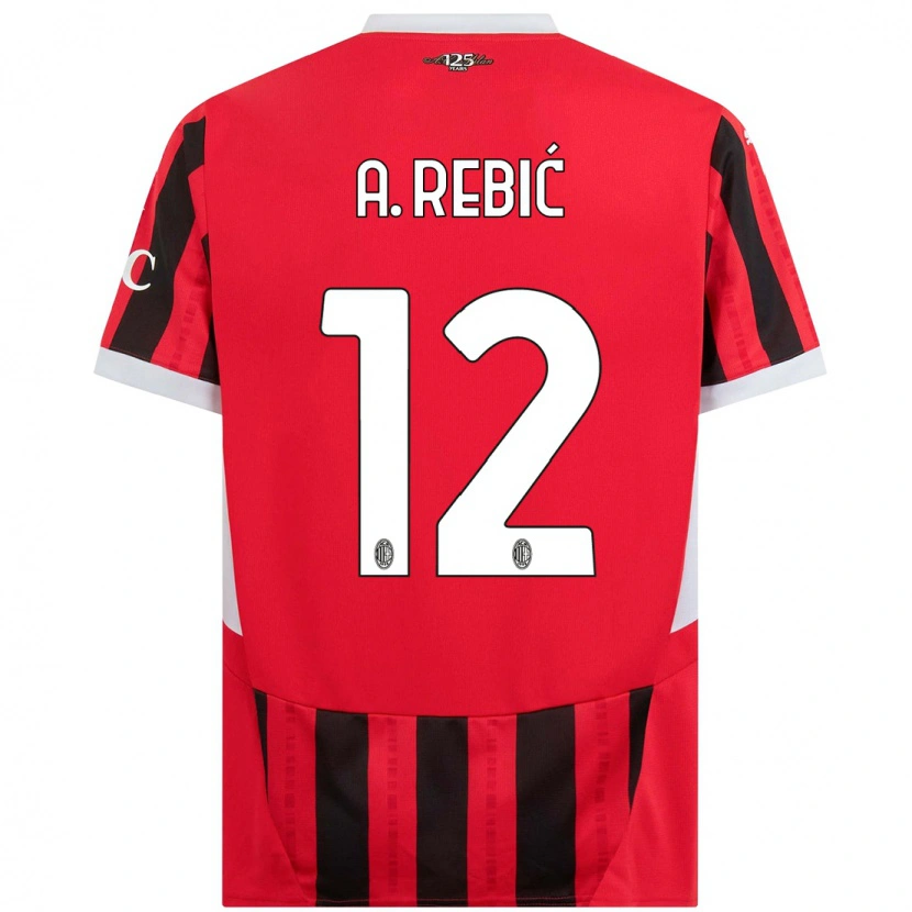 Danxen Män Ante Rebic #12 Röd Svart Hemmatröja Matchtröjor 2024/25 Tröjor T-Tröja