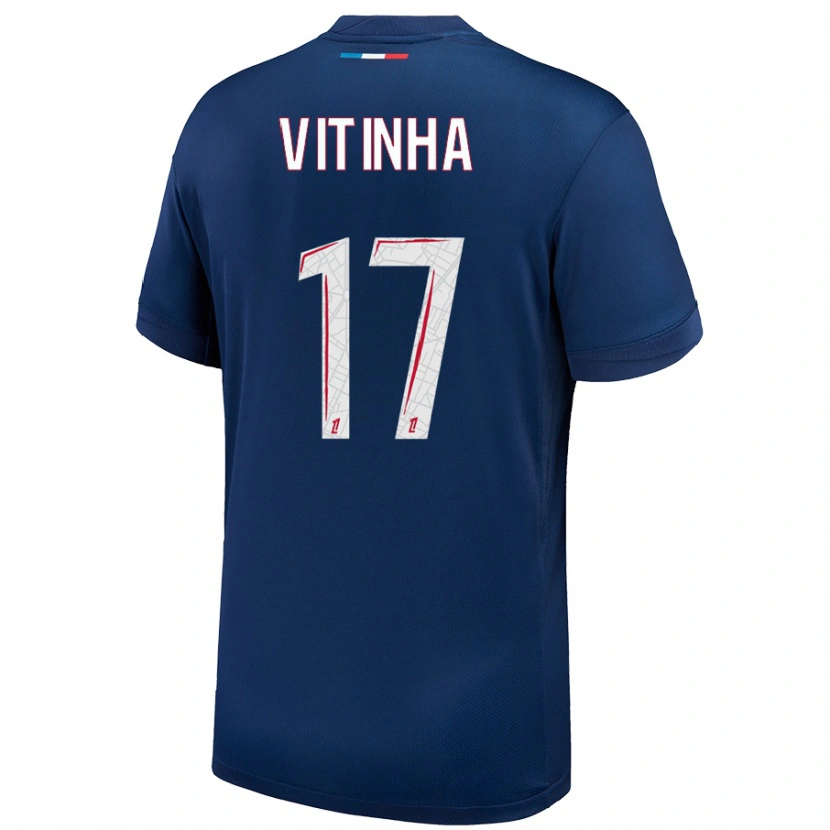 Danxen Män Vitinha #17 Marinblå Vit Hemmatröja Matchtröjor 2024/25 Tröjor T-Tröja