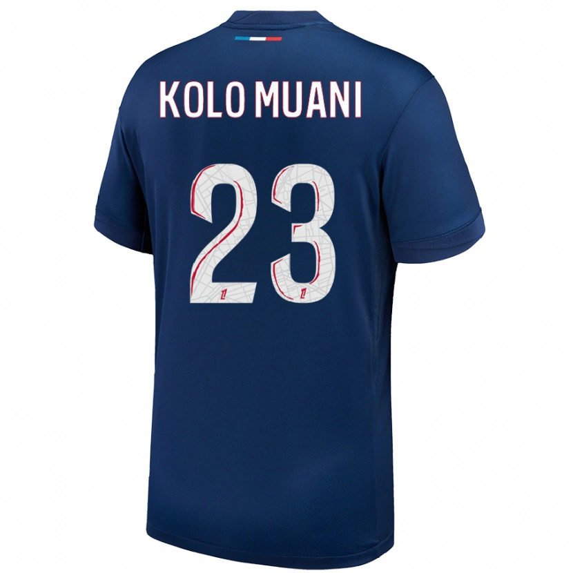 Danxen Män Randal Kolo Muani #23 Marinblå Vit Hemmatröja Matchtröjor 2024/25 Tröjor T-Tröja