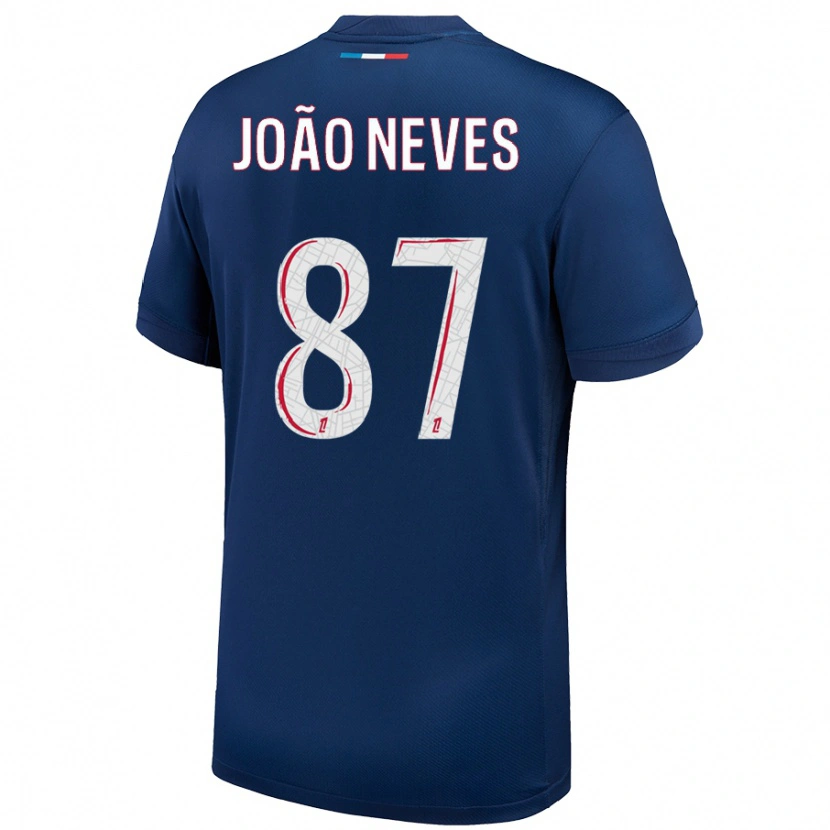Danxen Män João Neves #87 Marinblå Vit Hemmatröja Matchtröjor 2024/25 Tröjor T-Tröja