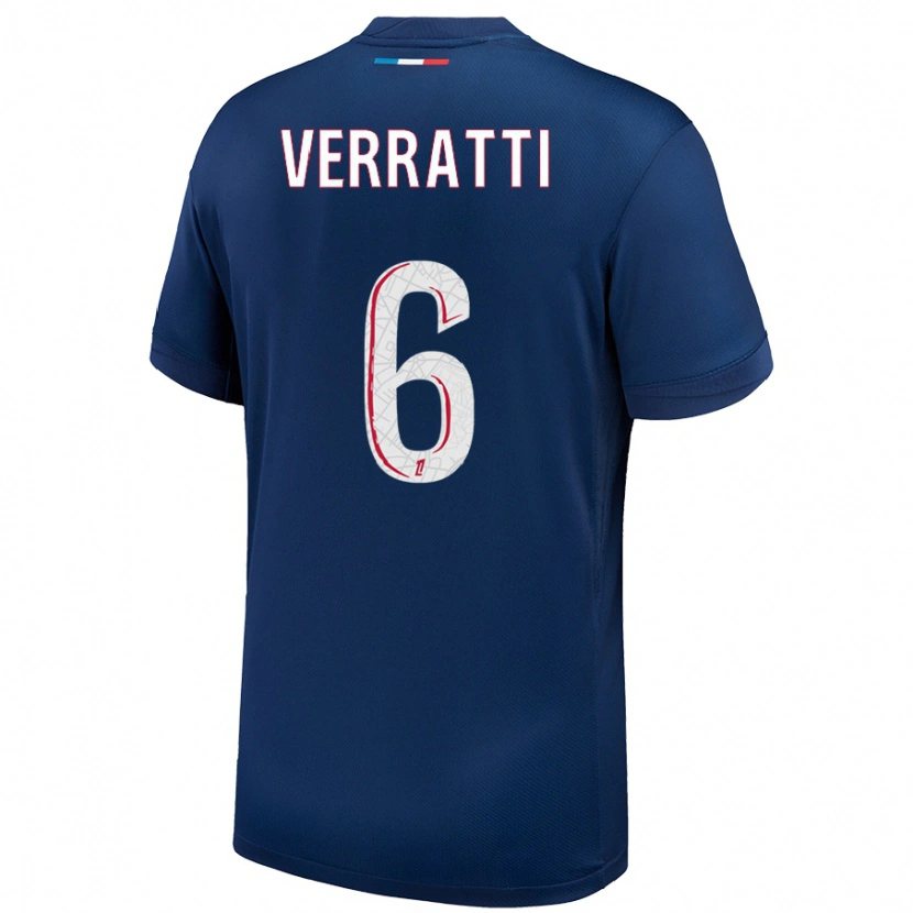 Danxen Män Marco Verratti #6 Marinblå Vit Hemmatröja Matchtröjor 2024/25 Tröjor T-Tröja