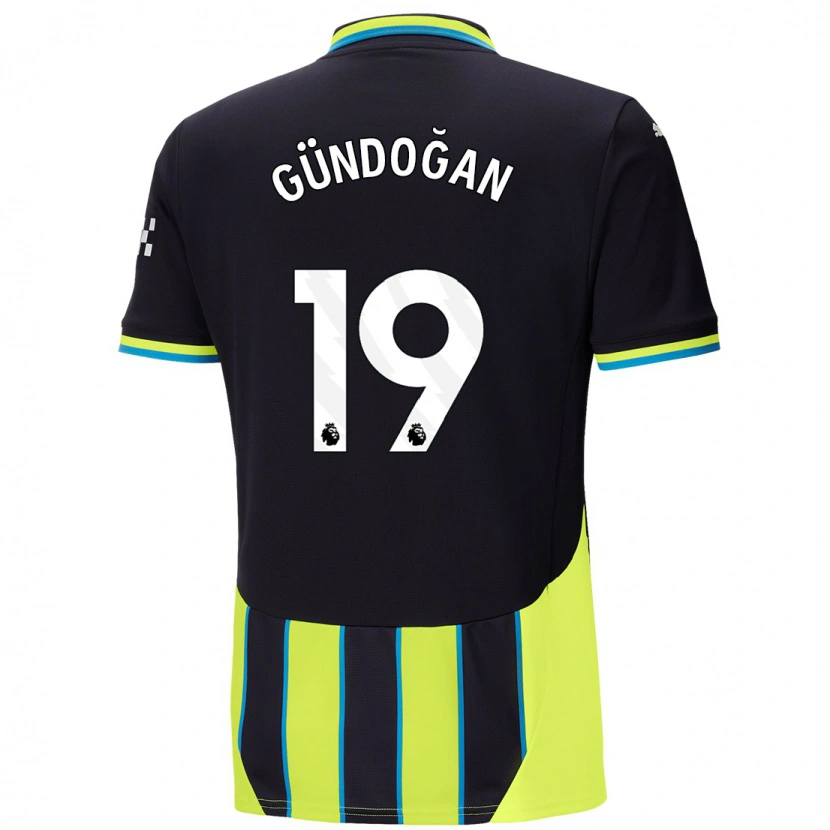 Danxen Män İlkay Gündoğan #19 Blågul Bortatröja Matchtröjor 2024/25 Tröjor T-Tröja