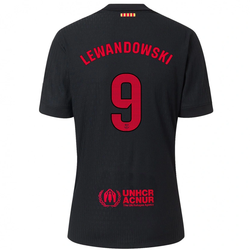 Danxen Män Robert Lewandowski #9 Svart Röd Bortatröja Matchtröjor 2024/25 Tröjor T-Tröja