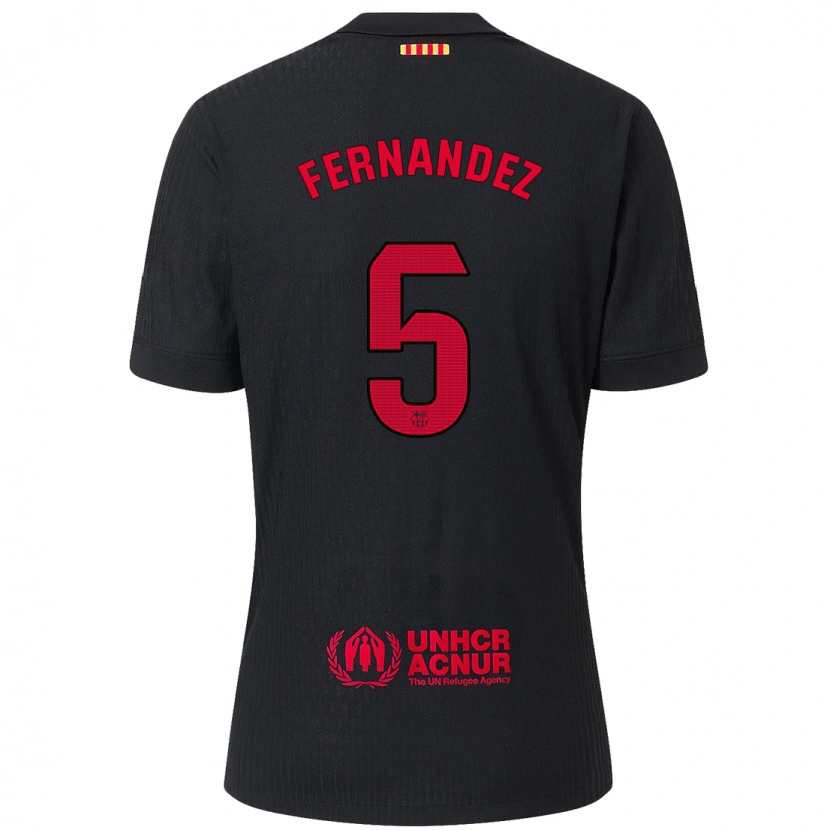 Danxen Män Jana Fernández #5 Svart Röd Bortatröja Matchtröjor 2024/25 Tröjor T-Tröja