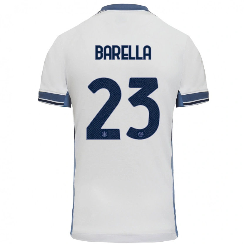 Danxen Män Nicolò Barella #23 Vit Grå Bortatröja Matchtröjor 2024/25 Tröjor T-Tröja