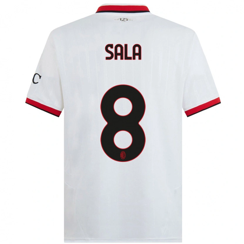 Danxen Män Emanuele Sala #8 Vit Svart Röd Bortatröja Matchtröjor 2024/25 Tröjor T-Tröja