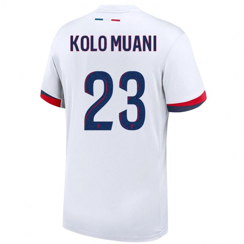 Danxen Män Randal Kolo Muani #23 Vit Blå Röd Bortatröja Matchtröjor 2024/25 Tröjor T-Tröja