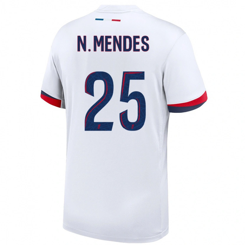 Danxen Män Nuno Mendes #25 Vit Blå Röd Bortatröja Matchtröjor 2024/25 Tröjor T-Tröja