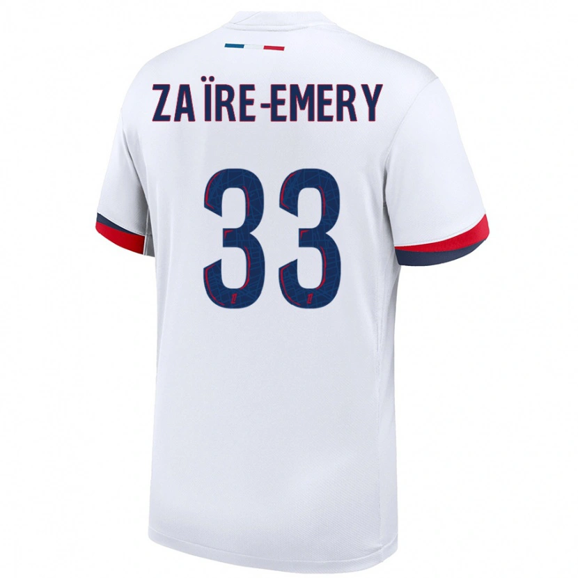 Danxen Män Warren Zaïre-Emery #33 Vit Blå Röd Bortatröja Matchtröjor 2024/25 Tröjor T-Tröja