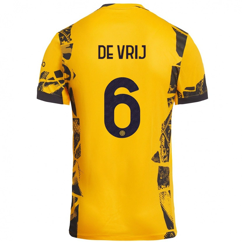 Danxen Män Stefan De Vrij #6 Guld Svart Tredjesatsen Matchtröjor 2024/25 Tröjor T-Tröja